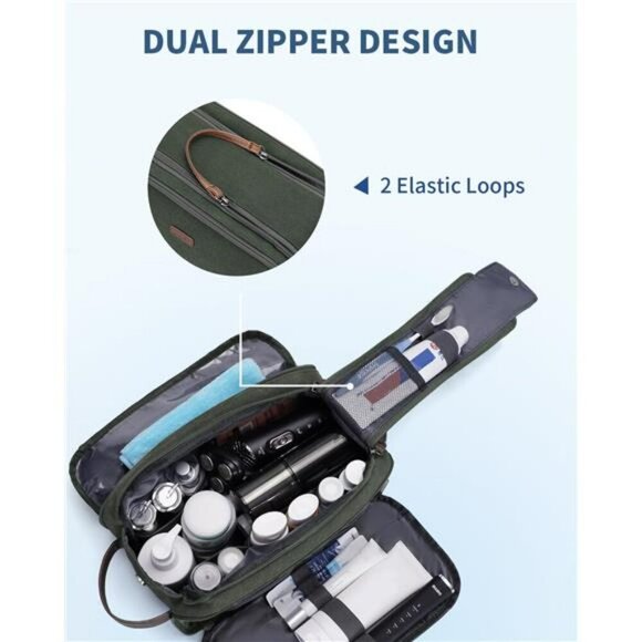 Mens Toiletry Bag Travel Dopp Kit Shaving Bag Waterproof Canvas Organizer Case - Picture 4 of 7